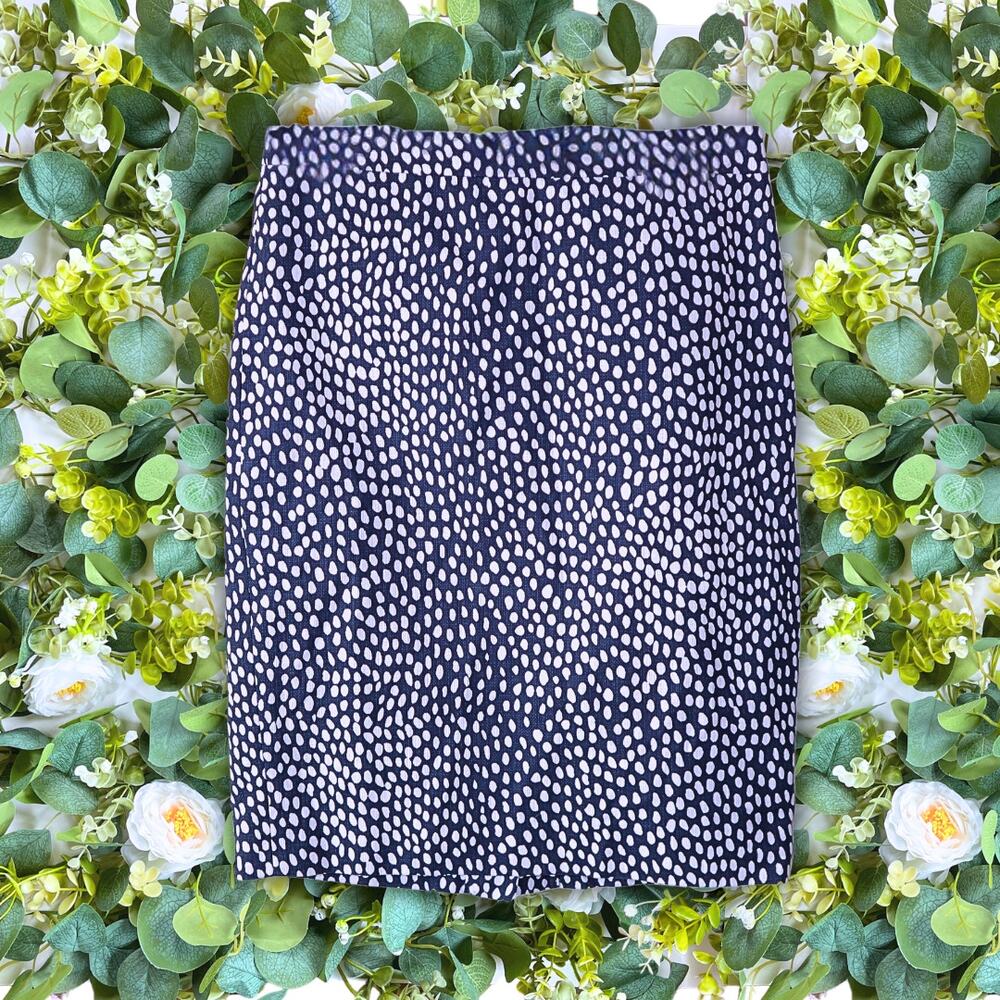 Women's J. Crew Navy and White Polka Dot Pencil Skirt Size 0 - AL197